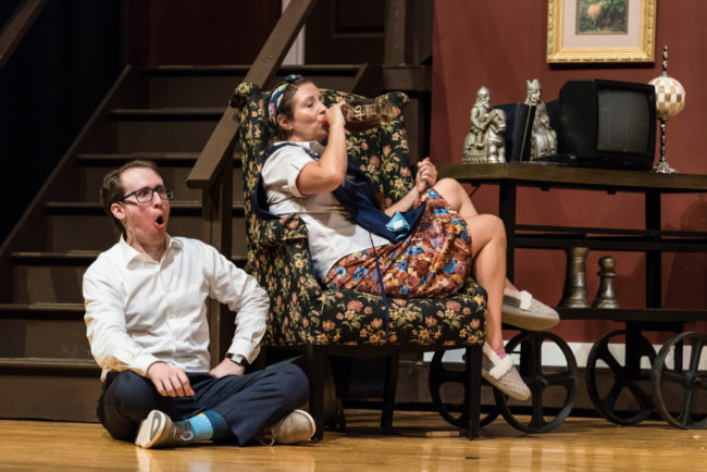 Adam Abruzzo (left) as Garry and Katie Sheldon (right) as Dotty in Noises Off. Photo- Mort Shuman.