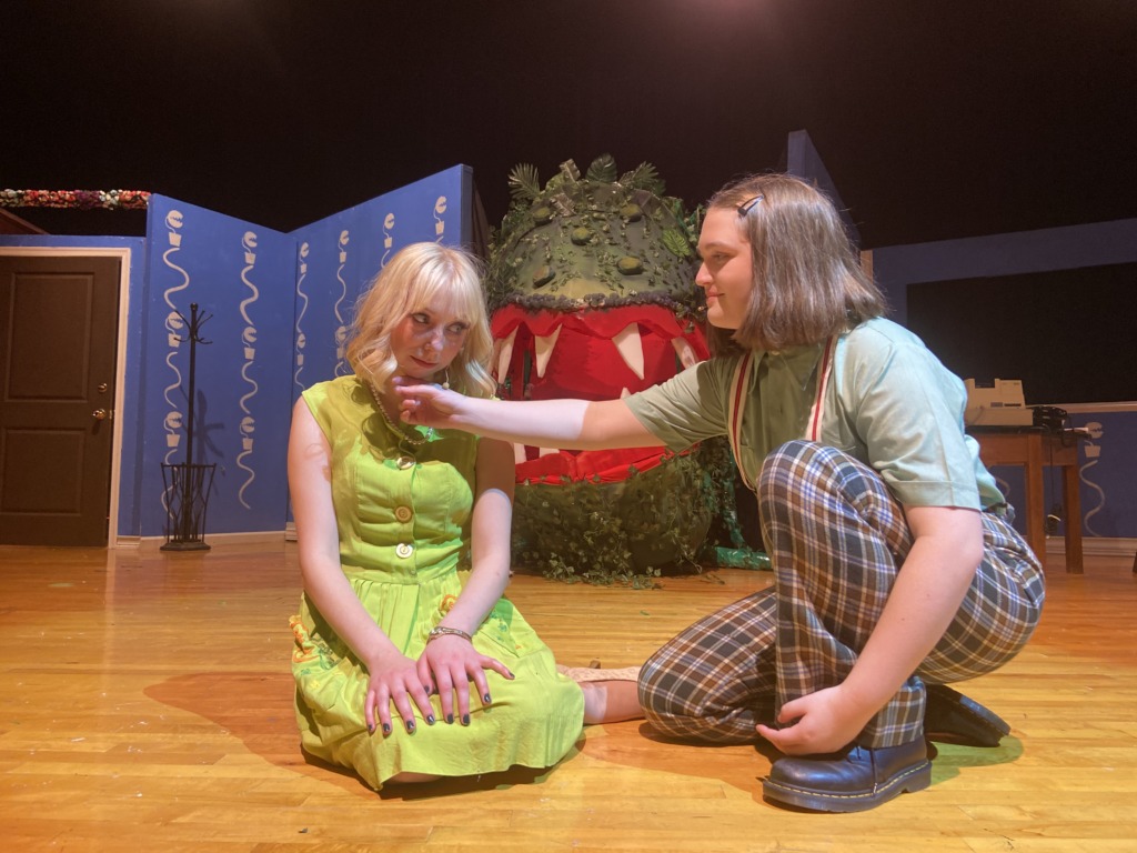 Liz Vinson (left) as Audrey with Kayla Marks (right) as Seymour in Little Shop of Horrors. 