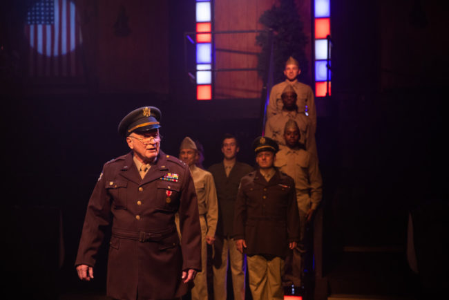 Robert Biedermann (foreground left) as General Henry Waverly in White Christmas. Photo: Jeri Tidwell Photography