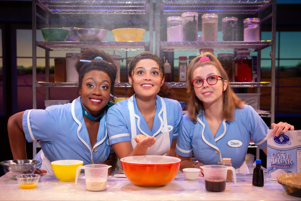 Kennedy Salters (left) as Becky, Jisel Soleil Ayon (center) as Jenna, and Gabriella Marazetta (right) as Dawn in Waitress. Photo: Jeremy Daniel