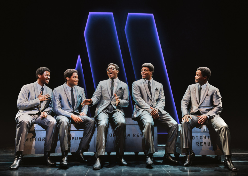 (L to R) )- Marcus Paul James, Jalen Harris, Elijah Ahmad Lewis, Harrell Holmes Jr., James T. Lane from the National Touring Company of Ain’t Too Proud. Credit: © 2021 Emilio Madrid.