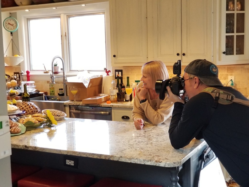 Conni Trump Ross (left) and photographer Russell Wooldridge (right) working on the calendar shoot for Calendar Girls.