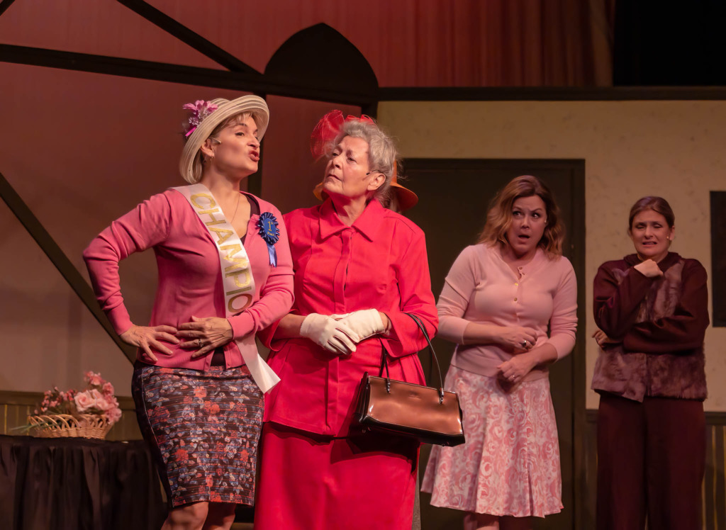 (L to R) Debbie Mobley as Chris, Kathy Marshall as Lady Cravenshire, Ande Kolp as Celia, and Tatiana Dalton as Ruth in Calendar Girls. 📸 Delinde Photography