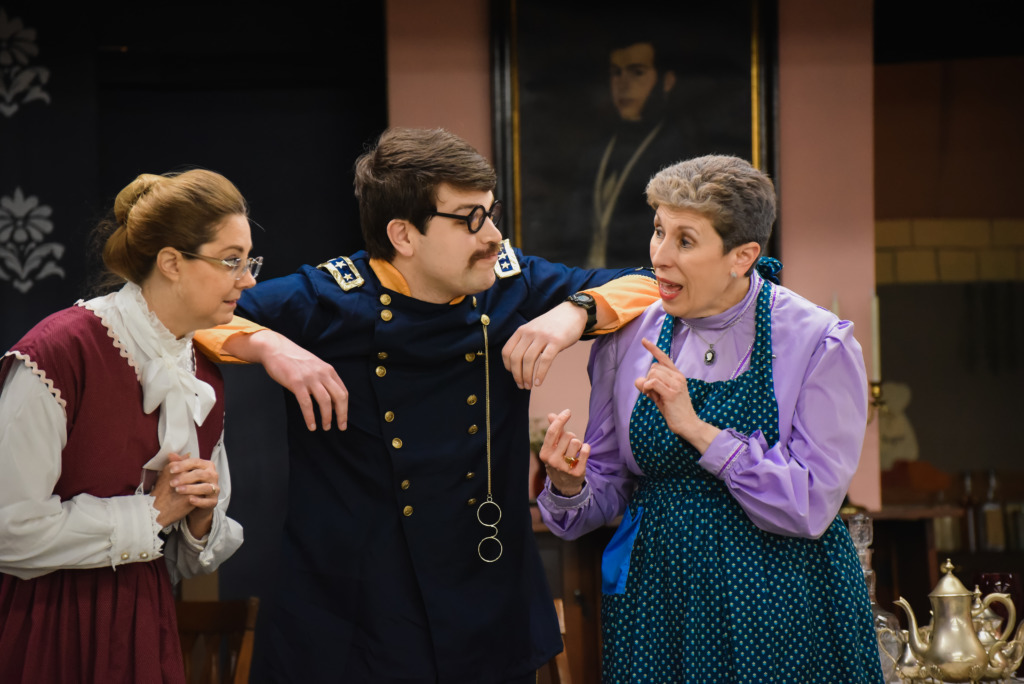 Beverly Serio Edwards (left) with Mike DeNicolis (center) and Marianne Sohn (right) in Arsenic & Old Lace.