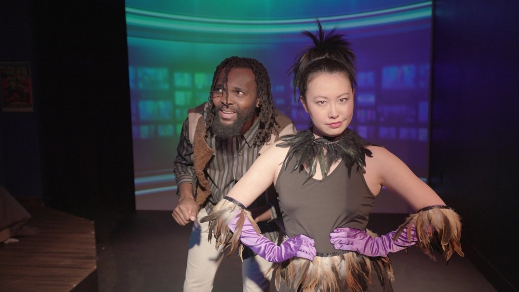 Omololu Collins and Karen Li as Human Hyena and Lady Vulture in Black Super Hero Magic Mama at The Strand