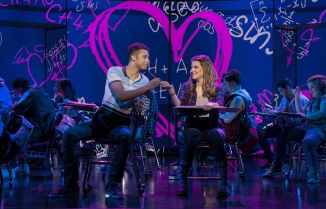 Adante Carter (left) as Aaron Samuels and Danielle Wade (right) as Cady Heron in Mean Girls. 📸 Joan Marcus