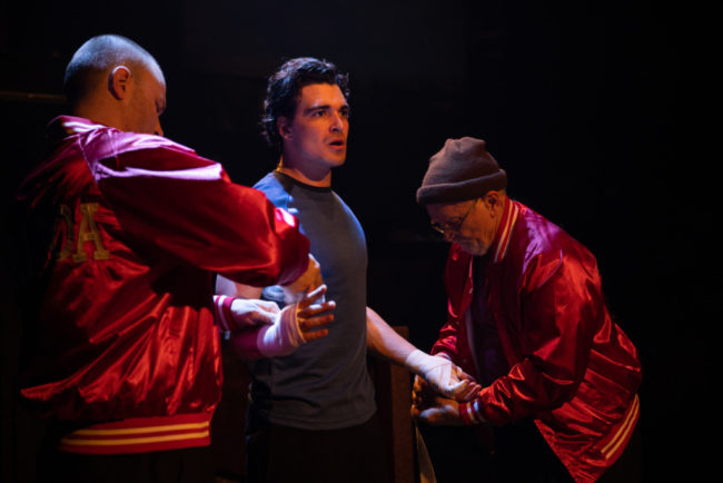 Adam Grabau (left) as Paulie, with Patrick Gover (center) as Rocky, and Robert Biedermann (right) as Micky. 📸Jeri Tidwell Photography