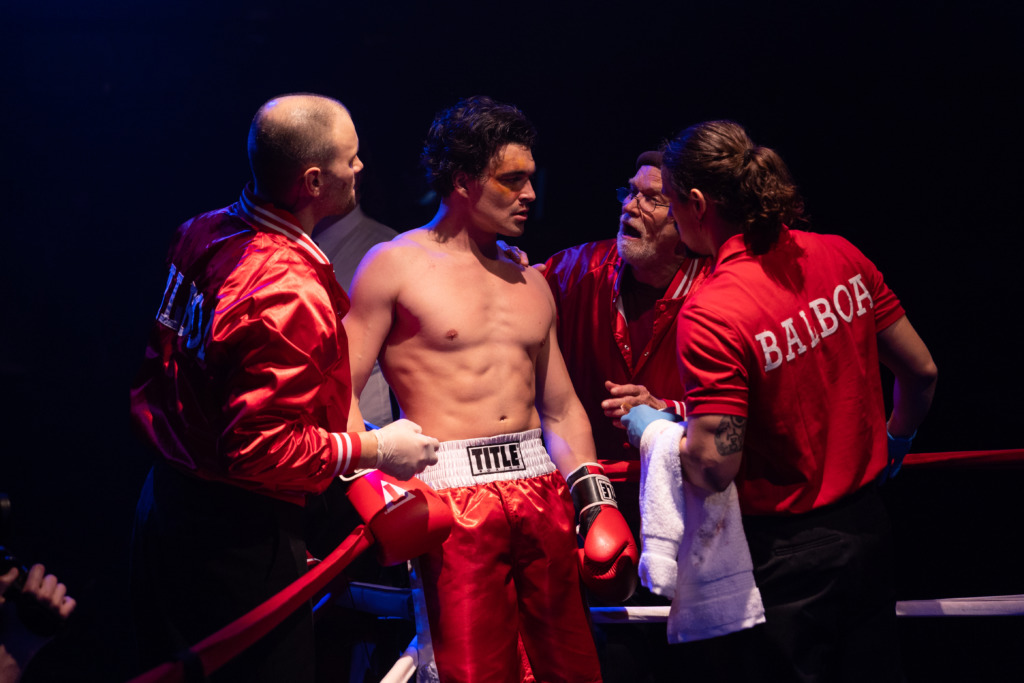 (L to R) Adam Grabau as Paulie, Patrick Gover as Rocky Balboa, Robert Biedermann as Mickey, and Ryan Sellers as Cornerman. 📸Jeri Tidwell Photography