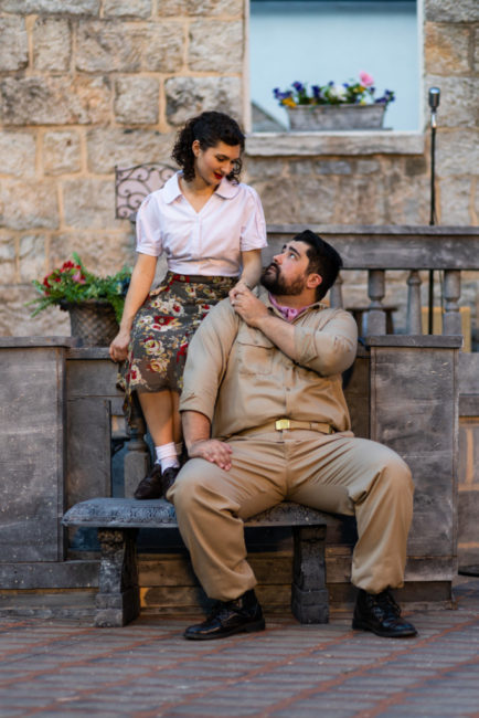 Dylan Arredondo and Anna DiGiovanni in Chesapeake Shakespeare Company’s Much Ado About Nothing. 📸 Kiirstn Pagan for CSC