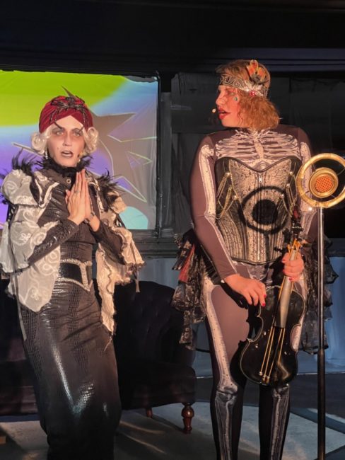 Valerie Holt (left) as Maude Lynn and Rachel Blank (right) as The Show Ghoul in Macabaret