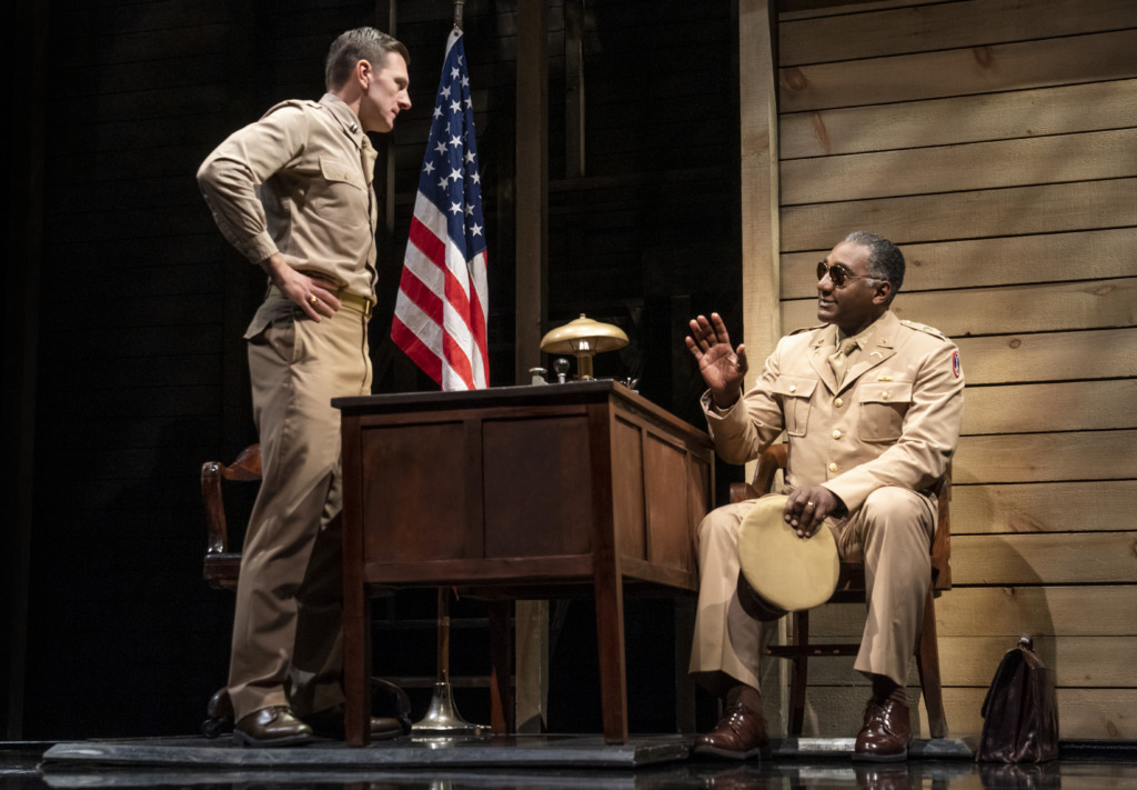 William Connell as Captain Charles Taylor and Norm Lewis as Captain Richard Davenport in the National Tour of A Soldiers Play 📷 Joan Marcus