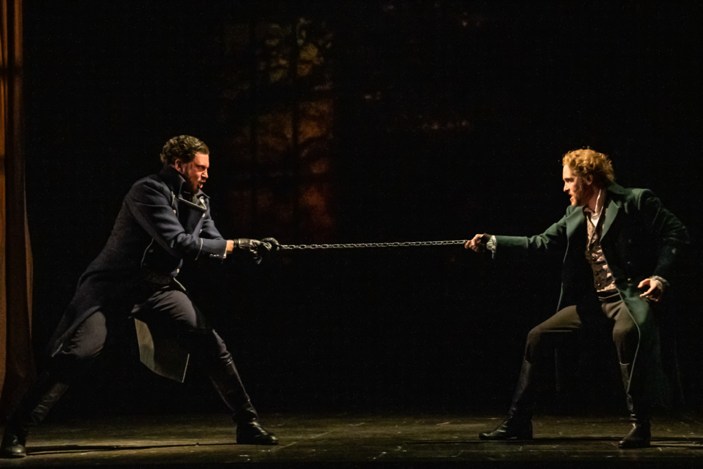 Preston Truman Boyd (left) as Javert and Nick Cartell (right) as Jean Valjean in Les Misérables. 📷Evan ZImmerman for MurphyMade