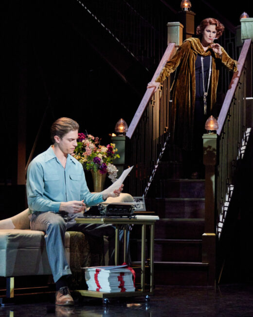 Derek Klena (seated) as Joe Gillis and Stephanie J. Block as Norma Desmond in Sunset Boulevard. 📷 Jeremy Daniel