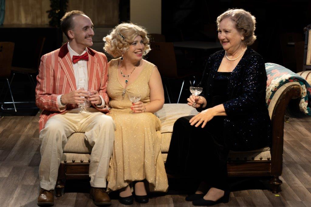 Robert Emmett Dunham IV (left) as Simon, with Jessie Duggan (center) as Aggie, and Joan Crooks (right) as Martha Gillette in The Game's Afoot at Cockpit in Court. 📸THsquaredPhotography