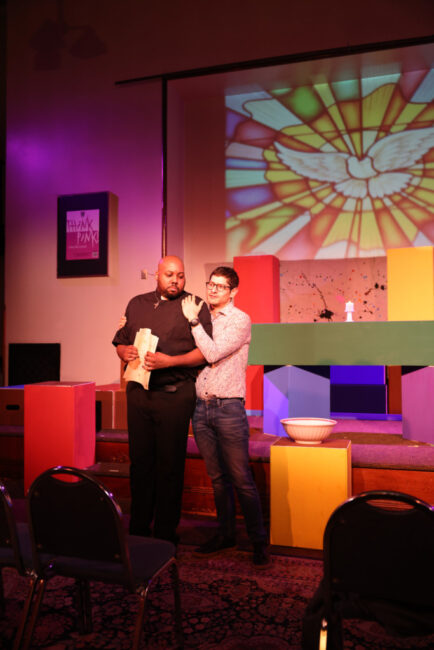 J Purnell Hargrove (left) as Pastor Jonathan and Christian Gonzalez (right) as Paul in Emily M. D. Scott's "This Corner Church" 