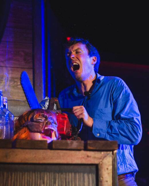 Parker Bailey Steven (head) with Mike Bliss (more-than-a-head) as Ash in Evil Dead. 📷Matthew Peterson