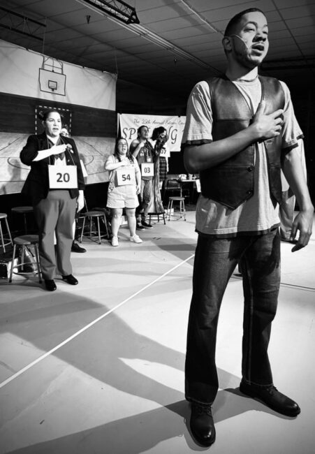 Bryan Brown (foreground-right) as Mitch Mahoney and cast in The 25th Annual Putnam County Spelling Bee 📷Lilou Altman