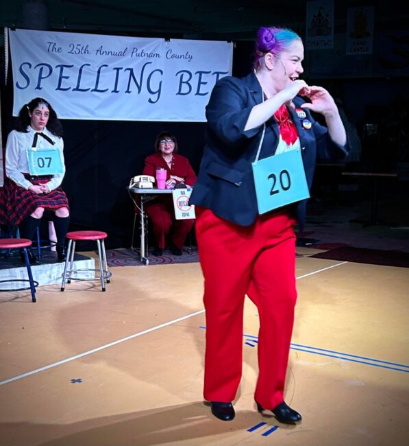 Jessica Long (foreground-right) as Logainne Schwartzandgrubenierre and cast in The 25th Annual Putnam County Spelling Bee 📷Lilou Altman