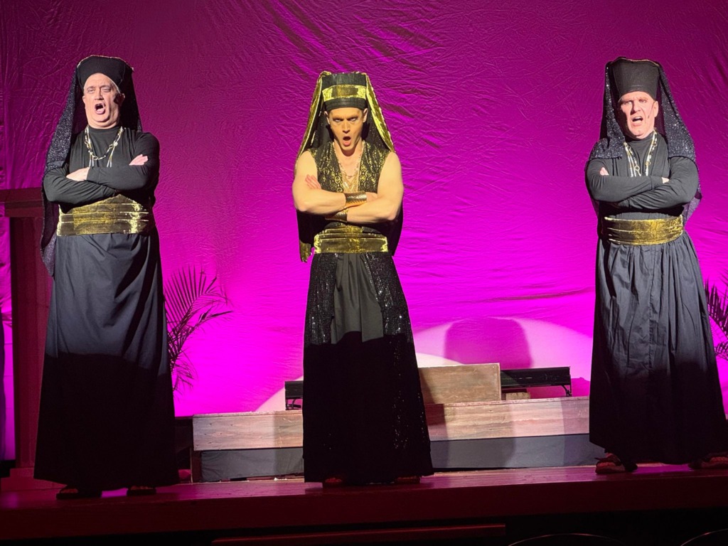 Nick Ruth (let) as Annas with Joe Weinhoffer (center) as Caiaphas and Mitch Fishbein (right) as priest in Jesus Christ Superstar at Third Wall Productions 📷 Kristin Rigsby