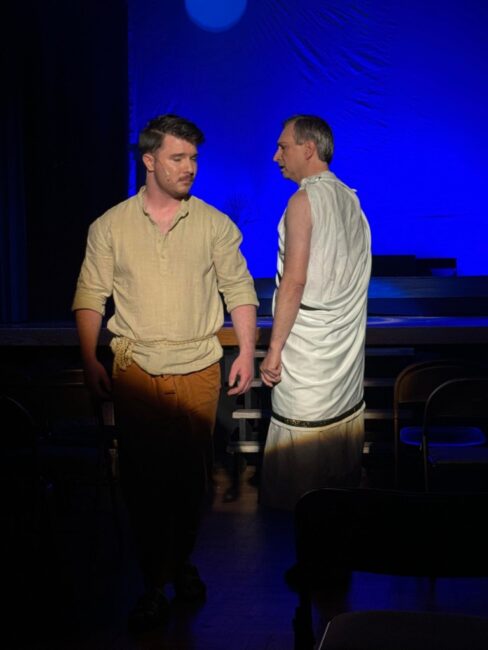 Gage Wright (left) as Jesus and Paul Ballard (right) as Pontius Pilate in Jesus Christ Superstar at Third Wall Productions 📷 Kristin Rigsby