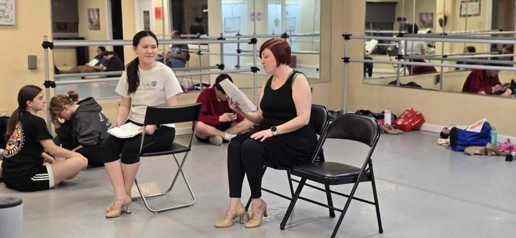 Katelyn Dixon (left) and Elizabeth Marion (right) in rehearsal for 42nd Street with Scottfield Theatre Company