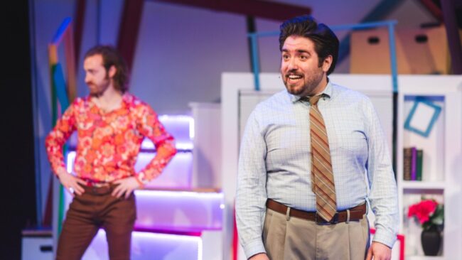 Tommy Malek (foreground) as Marvin in Falsettos at MTC  📷 Matthew Peterson