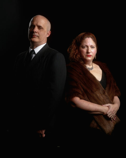 Leon Gray (left) as Samuel Ratchet and Robyn Bloom Yakaitis (right) as Helen Hubbard in Murder On The Orient Express