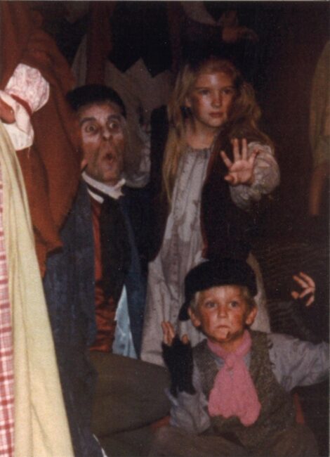Kelly Rardon (center) in Oliver! at Covered Bridge Theatre in 1988
