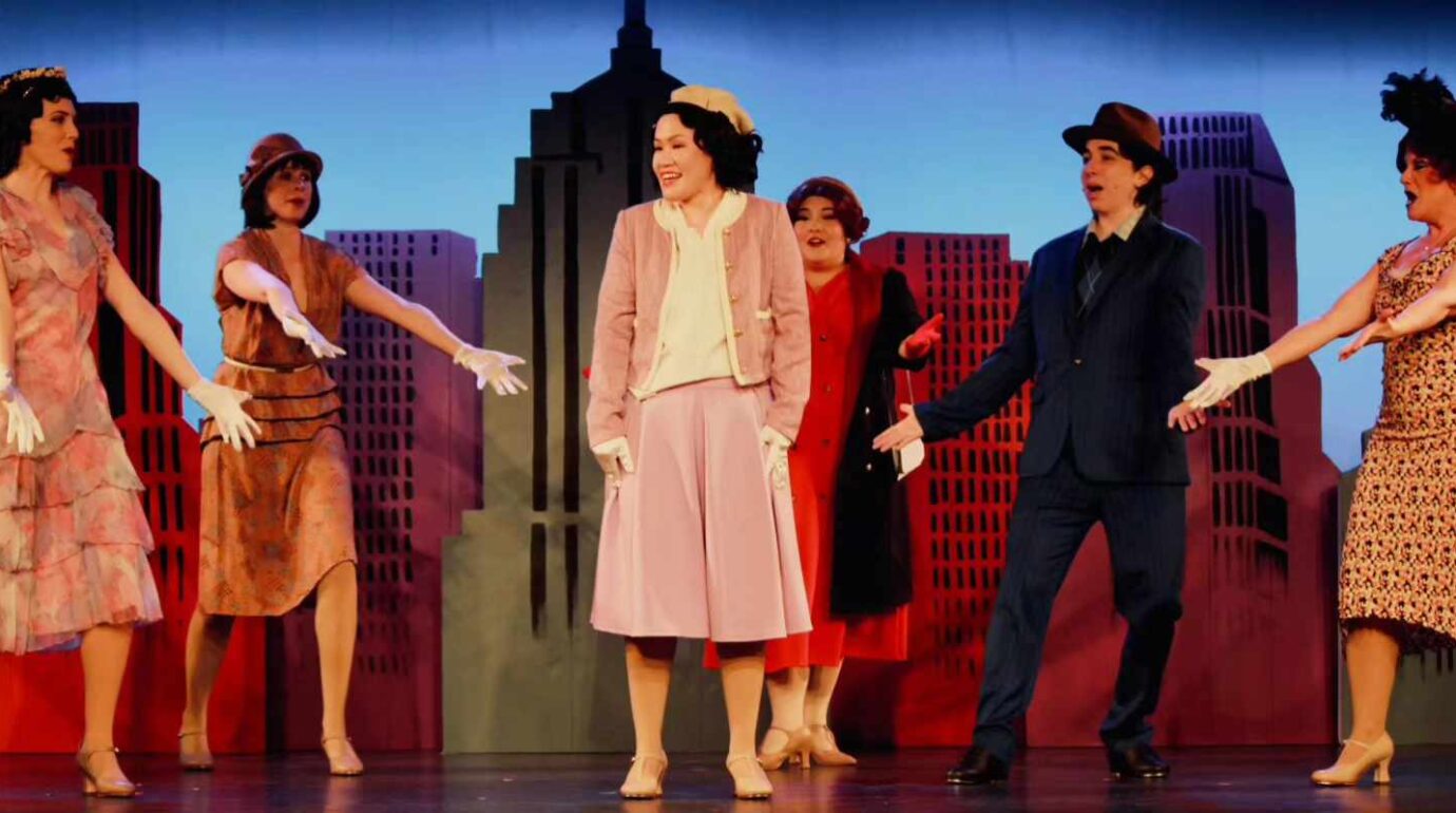 Katelyn Dixon (center) as Peggy Sawyer and the company of 42nd Street at Scottfield Theatre Company 📷 Emily Sinclair