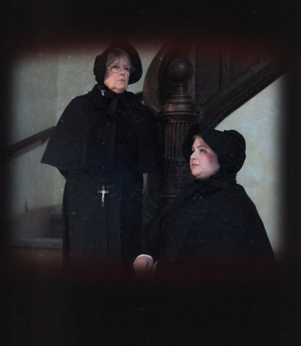 Lynda McClary (left) as Sister Aloysius and Alexandra Ade (right) as Sister James in Doubt, a Parable at Vagabond Players 📷 Shealyn Jae Photography