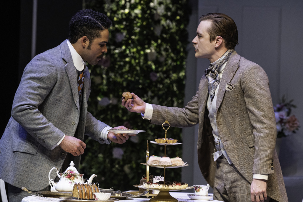 Paul Deo Jr (left) as Jack Worthing and Dylan Marquis Meyers (right) as Algernon Moncrieff in The Importance of Being Earnest at Baltimore Center Stage 📷 Michael Henniger.