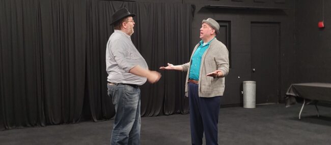 Ryan Geiger (left) and Dickie Mahoney (right) in rehearsal for Guys & Dolls