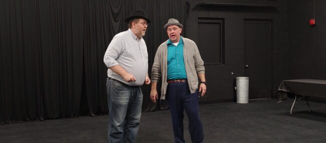 Ryan Geiger (left) and Dickie Mahoney (right) in rehearsal for Guys & Dolls
