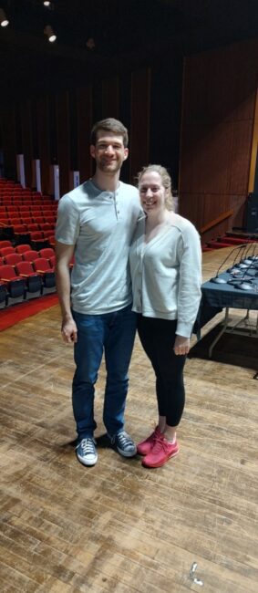 Casey Brogan (left) and Krysta Stefanosky (right) rehearsing for Guys & Dolls at Tidewater Players