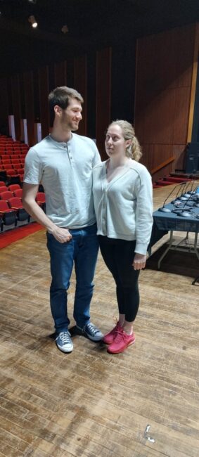 Casey Brogan (left) and Krysta Stefanosky (right) rehearsing for Guys & Dolls at Tidewater Players