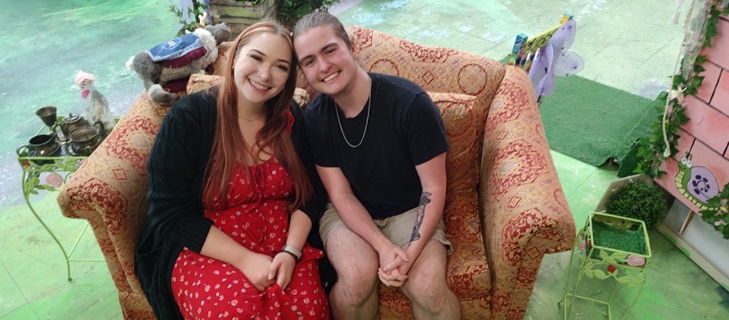 Lucy Blumberg (left) and Aaron Pinter (right) at rehearsal for Charlie & The Chocolate Factory