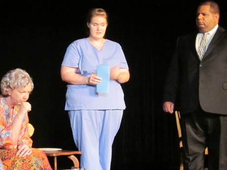 (l to r) Evie (Debi Preston) Nurse Jennifer (Stephanie Shade) and Special Agent Wild (Matthew Datcher). Photo Credit David Jones.