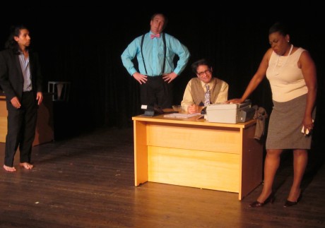 (l to r) Chip (Brian Galvez) Kristen (Michael Sigler) Frank (Joseph Mariano) and Margaret (Yvonne Paretzky). Photo Credit David Jones.