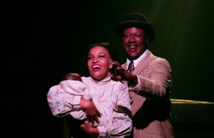 Ada Satterfield (left) as Sarah and Kevin McAllister (right) as Coalhouse, performing "Wheels of a Dream" in Ragtime at Toby's Dinner Theatre