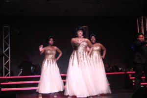 Christine O. Wells (left) as Michelle, Richelle "Rikki" Lacewell (center) as Deena Jones and Sheron LaSha (right) as Lorell in Dreamgirls