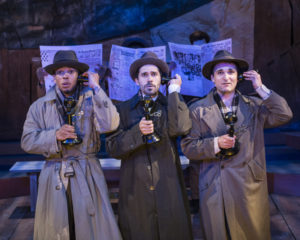 Hasani Allen (left), Ben Lurye (center), and Russell Silber (right) performing "Is That Remarkable?" in Floyd Collins at 1st Stage