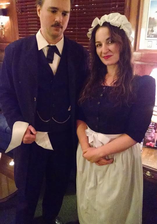John Kelso (left) as Edgar Allan Poe and Erin Tarpley (right) as The Barmaid
