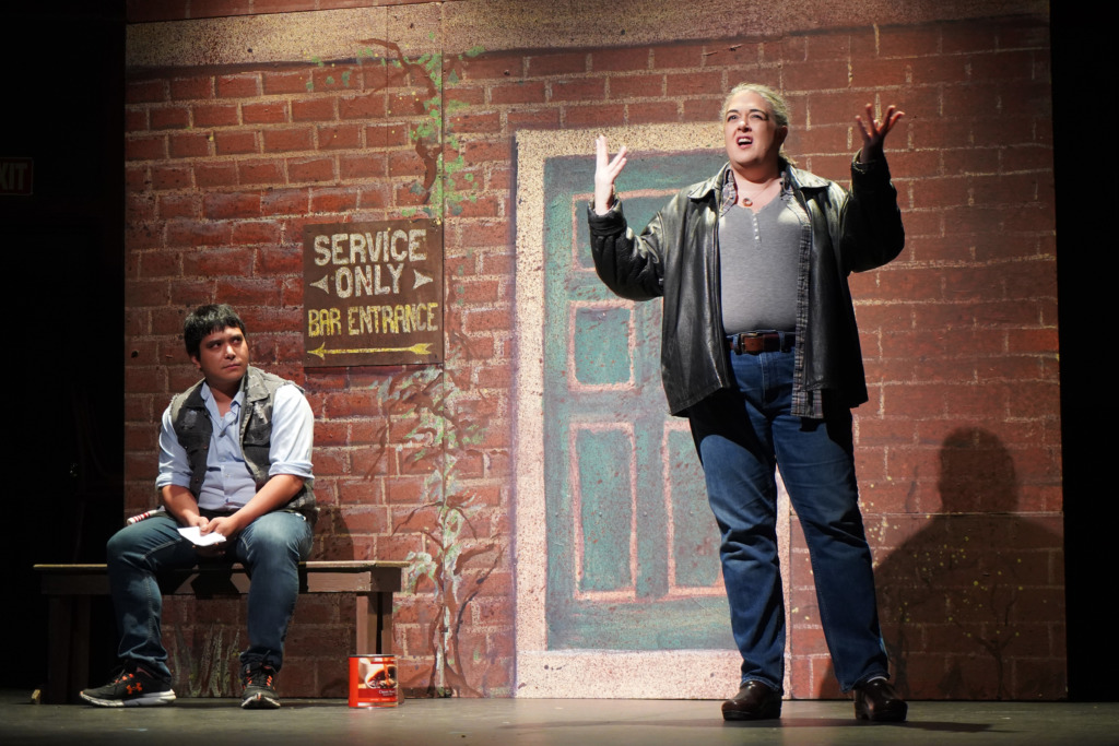 Alexander Ose (left) as Oscar and Pamela Northrup (right) as Tracey in Sweat at 2nd Star Productions ????2nd Star Productions