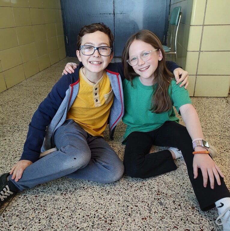 Colton Roberts (left) and Hazel Vogel (right) after rehearsal for Oliver!