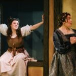 Shea-Mikal Green (left) as Jane Anger and Mallorie Stern (right) as Anne Hathaway in Jane Anger at Maryland Ensemble Theatre 📷 Spence Photographics.