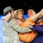 Matt Wilson (left) as Rusty Charlie with Emily Rice (center) as Adelaide and Ryan Geiger (right) as Benny Southstreet in Guys & Dolls at Tidewater Players 📷 Jason Standish