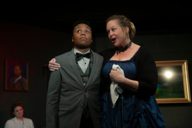 Miles Weeks (left) as Einstein and Laura Weeldreyer (right) as Germaine in Picasso at the Lapine Agile at Vagabond Players 📷 Shealyn Jae Photography