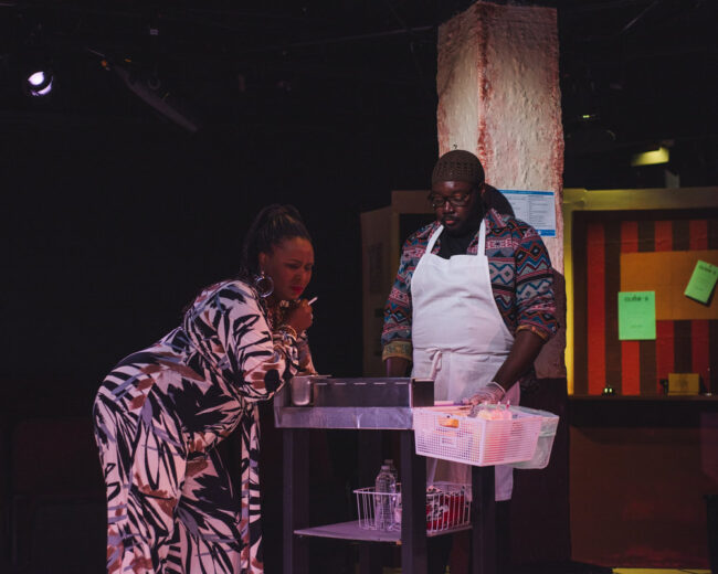 Dionne Belk (left) as Clyde with Otega Okurume (right) as Montrellous in Clyde's at Spotlighters Theatre 📷 Matthew Peterson 