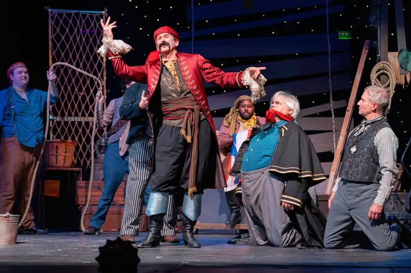 Darren McDonnel (center) as Black Stache and the ensemble of Peter & The Starcatcher at Cockpit in Court đ¸THsquared Photography