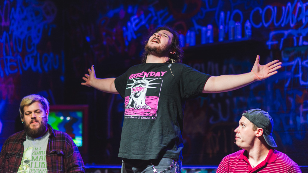 Gabe Schaffer (left) as Will with Logan Wheeler (center) as Johnny and Pat Collins (right) as Tunny in American Idiot at Street Lamp Community Theatre 📷 Matthew Peterson